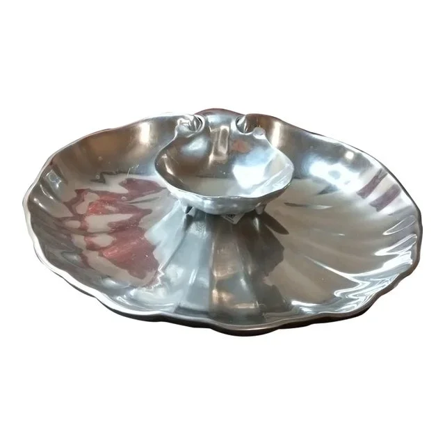 Vintage Wilton Armetale Shell Shaped Chip & Dip Bowl Set