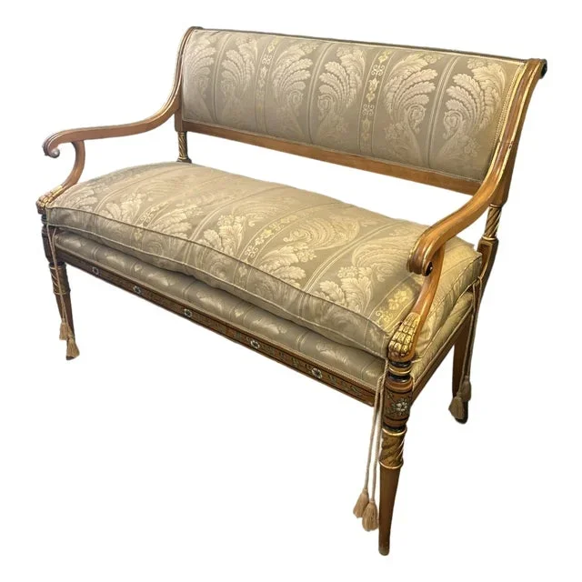 Vintage Wood and Down Filled Cushion Settee