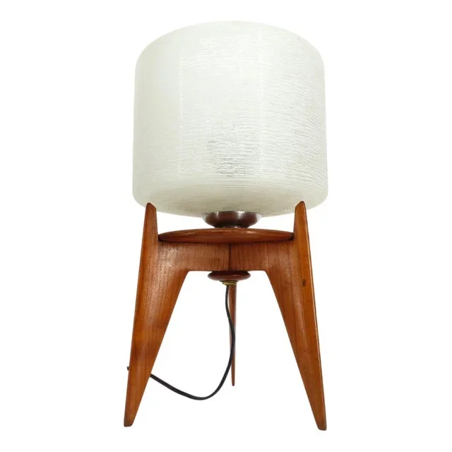 Vintage Wood and Glass Tripod Table Lamp, 1950