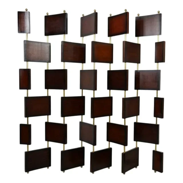 Vintage Wooden and Brass Room Divider