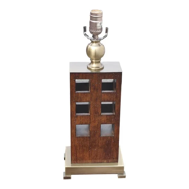 Vintage Wooden and Brass Table Lamp