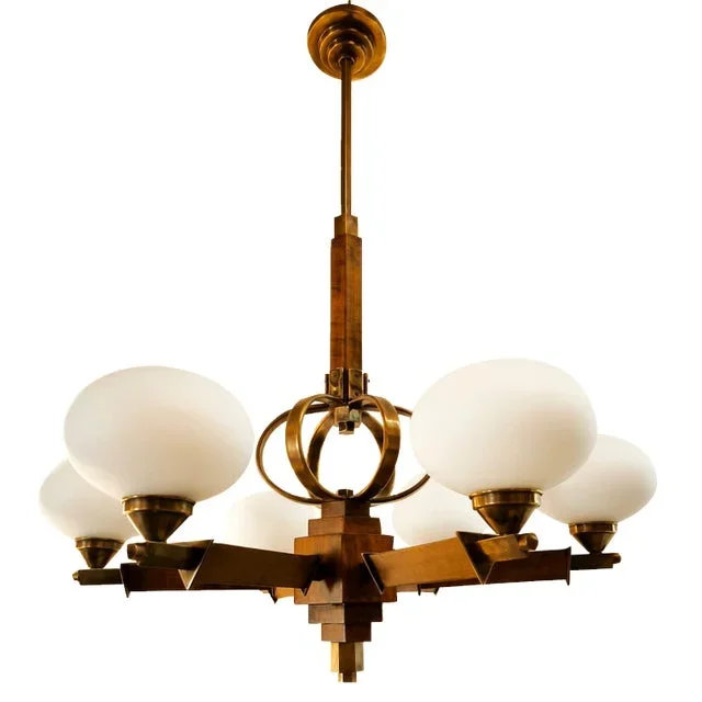 Vintage Wooden Pendant Light with Oval Glass Shades