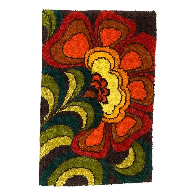 Vintage Wool Rug with Flower Power Pattern, Germany, 1970s