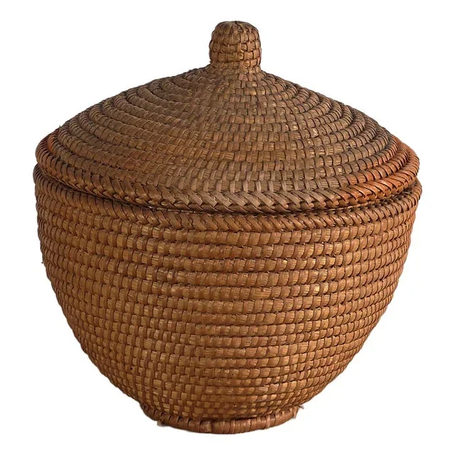 Vintage Woven Rattan Basket, 1920