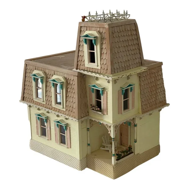 Vintage Yellow Cottage Miniature Dollhouse Furnished