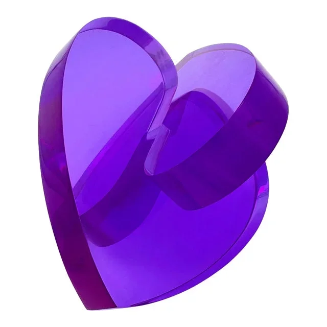 (Violet) Modern Interlocking Lucite Hearts Sculpture. LoveSculptures by Artist Michael Gitter (Small)