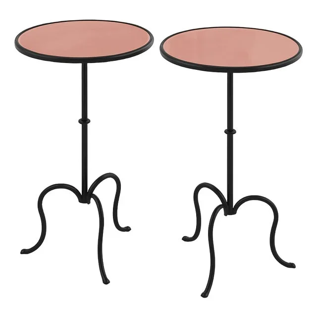 Visual Comfort Martini End Table(s) With Upholstered Leather Inlay