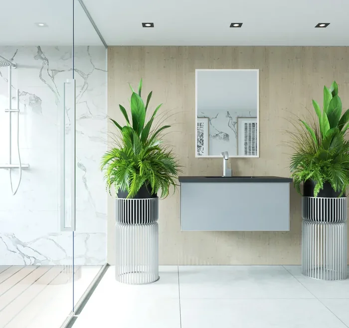 Vitri 36 – Fossil Grey Cabinet + Matte Black Viva Stone Solid Surface Countertop