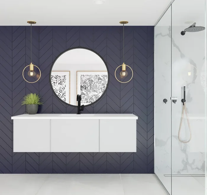 Vitri 60 – Cloud White Single Sink Cabinet + Matte White Viva Stone Solid Surface Center Sink Countertop