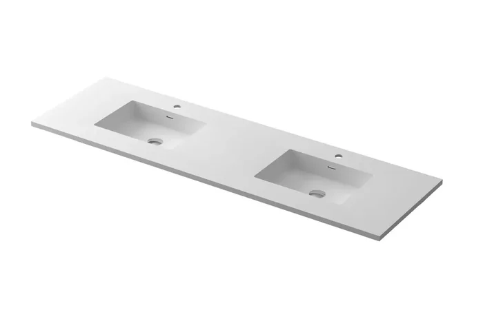 Viva Stone 72″ Double Sink Matte White – Solid Surface Countertop