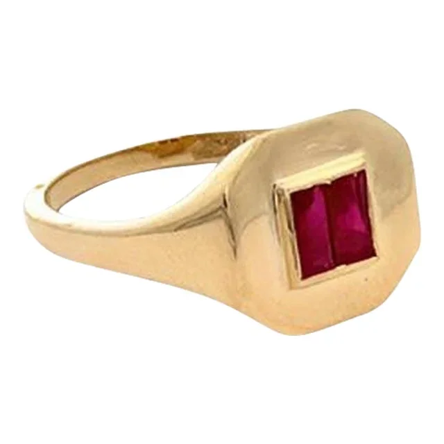 Vr Jewels Unisex Ruby Signet Ring Crafted in 14k Solid Yellow Gold Size 7