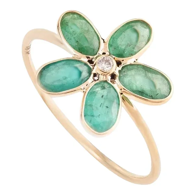 VRJewels Emerald Floral Ring Size 7