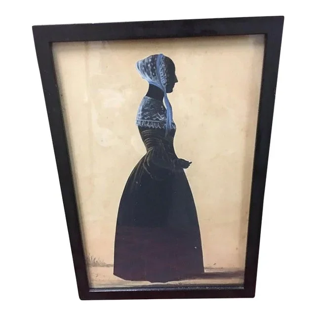 w.j. Hubard Silhouette Young Woman W/ Unusually Detailed Shaded Bonnet & Mantle