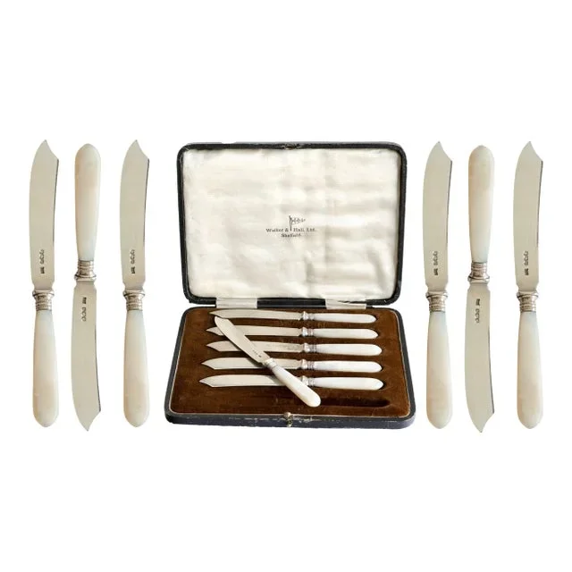 Walker & Hall Sterling & Pearl Dessert / Fruit Knives