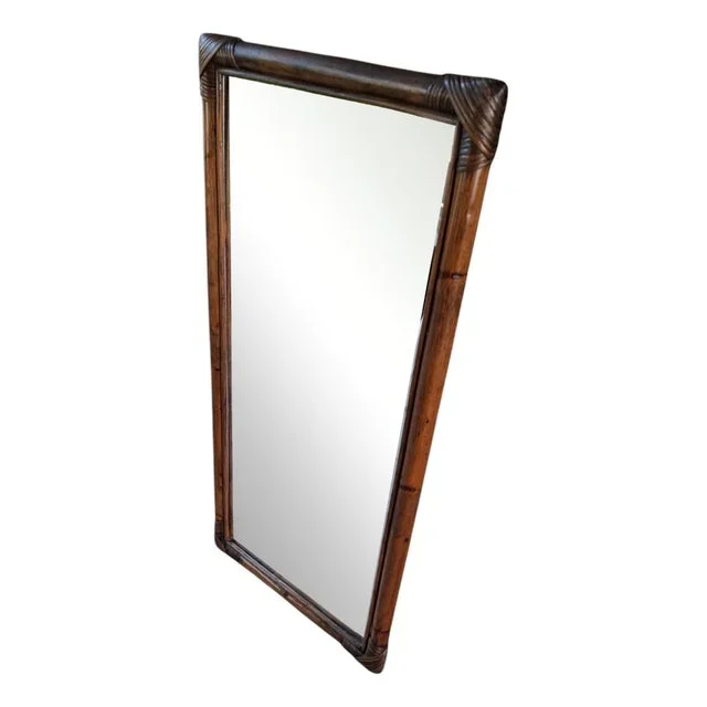 Wall Mirror in Darkened Bamboo and Rattan, 1970s