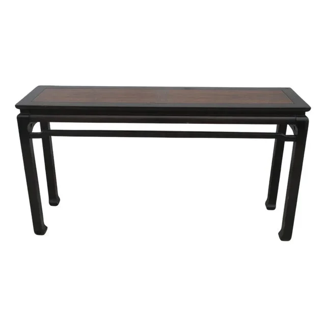 Walnut And Black Lacquer Chin Hua Console Table With Ming Style Legs
