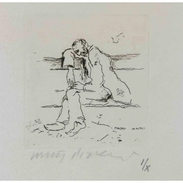 Walter Piacesi, The Poet, Etching, 1972