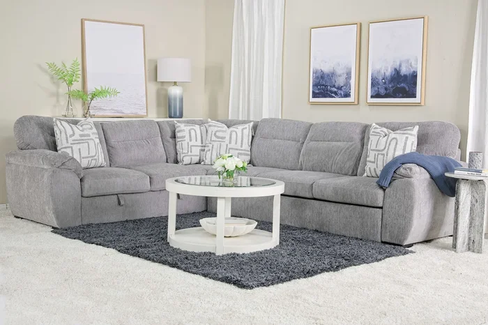 Wanda Storage Sleeper Sofa Sectional w/ Drop Table in Gray, Right Facing