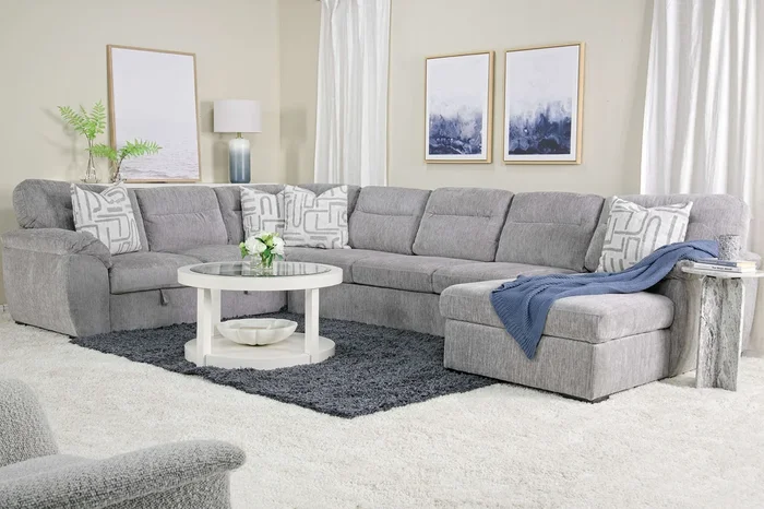 Wanda XL Storage Chaise Sleeper Sectional w/ Drop Table in Gray, Right Facing