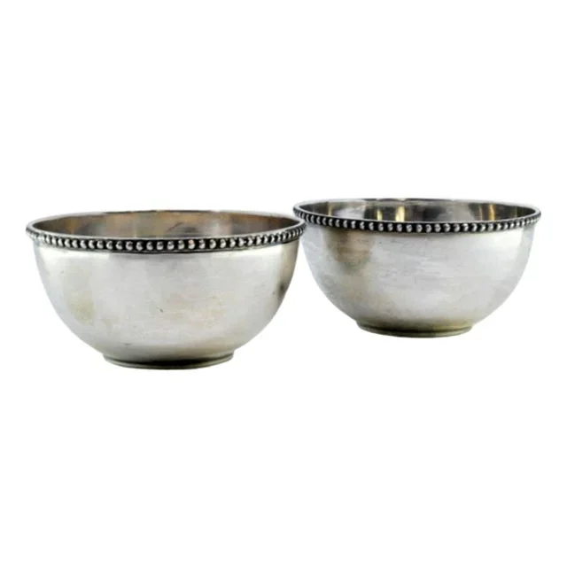 Washbasins in Plain Silver with Pearly Edges, Set of 2