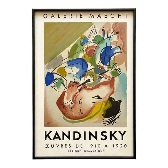 Wasily Kandinsky Vintage 1955 Mid Century Modern Mourlot Lithograph Print Framed Paris Exhibition Poster ” Improvisation XXXI ” 1913