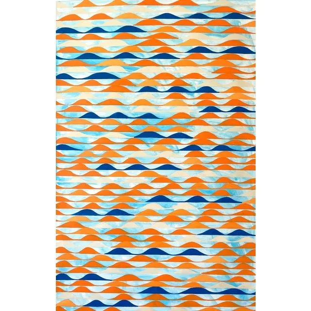 Wave Design Painting With Orange and Blue