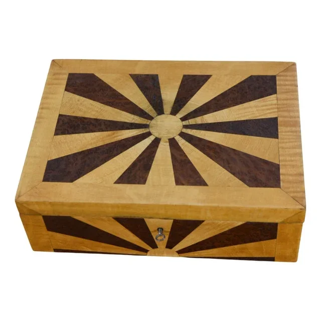 Wavy Sycamore and Burl Walnut Marquetry Box, 1970s