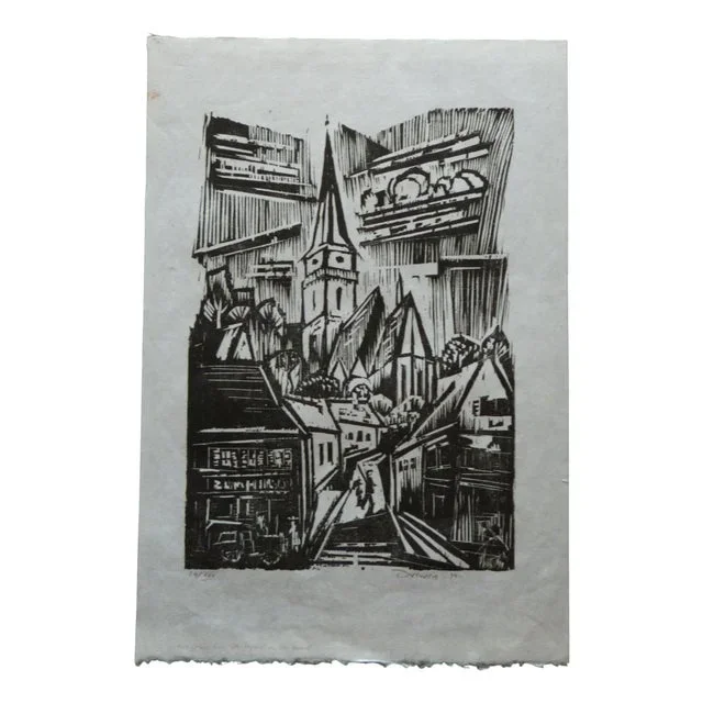 Werner Drewes, Oberursel, 1979, Woodcut, Framed