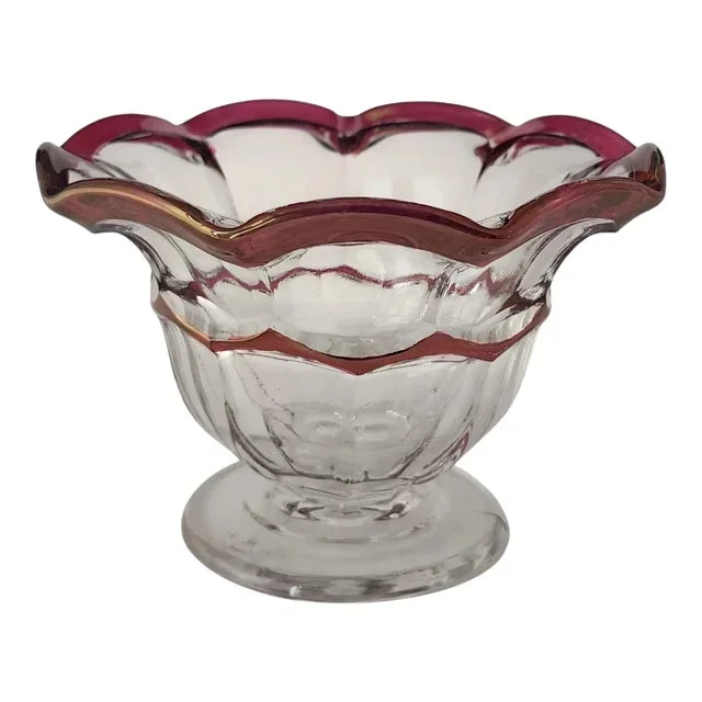Westmoreland Glass Co Vintage Ruby Red Flash Paneled Candy Dish Bowl, 1970s