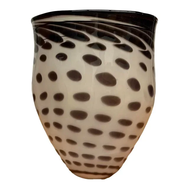 White and Black Brian Heritage Signed Handblown Art Glass Vessel, 2001