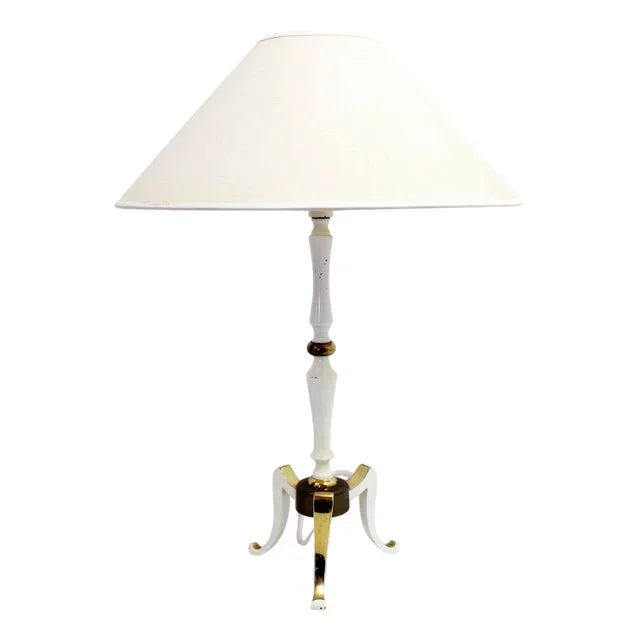 White and Gold Metal Table Lamp, Italy, 1960s