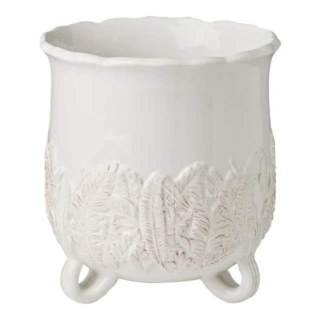 White Footed Cachepot with Leaves