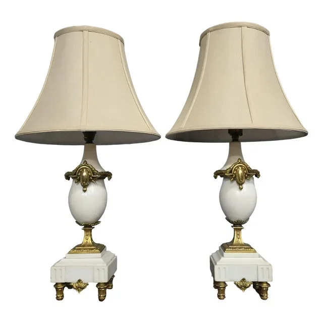 White Marble Table Lamps, 1910, Set of 2