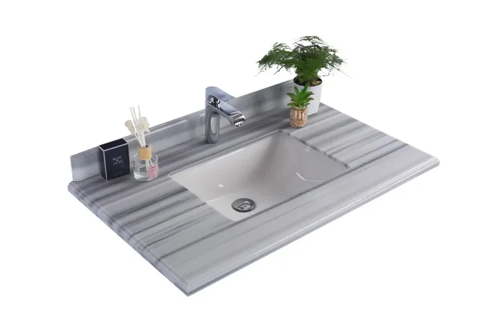 White Stripes Marble Countertop – 36″ – Single Hole With Rectangular Sink