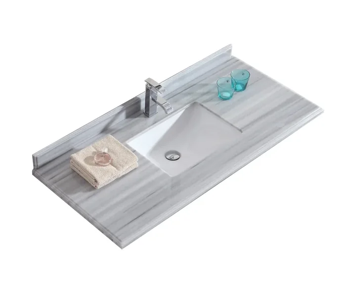 White Stripes Marble Countertop – 48″ – Single Hole With Rectangular Sink