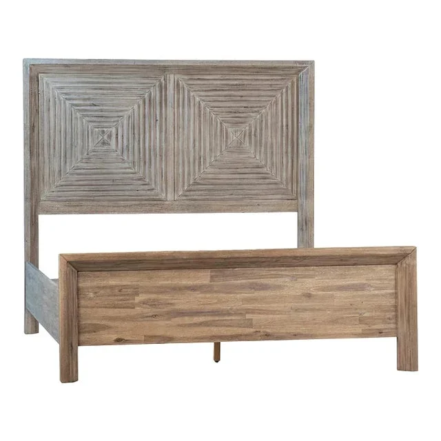White Wash Geometric Queen Bed