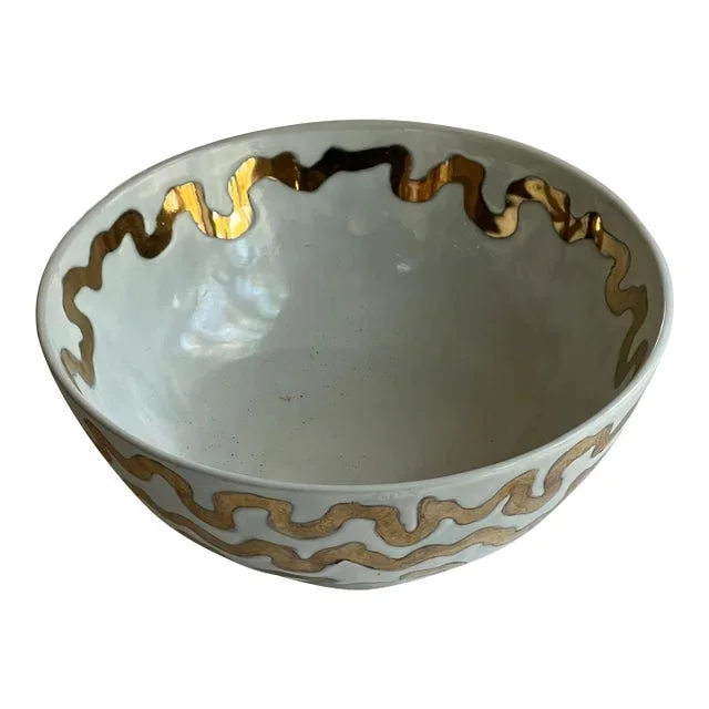 White With Gold Stripe Porcelain Decorative Bowl