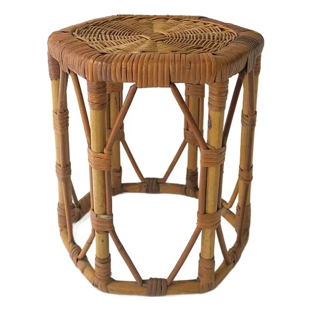 Wicker Bamboo Side Drinks Table or Stool
