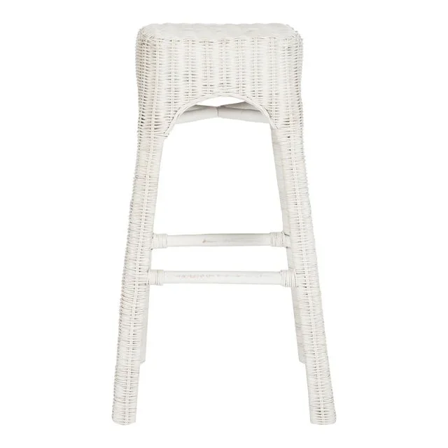 Wicker Counter Stool, White Distress