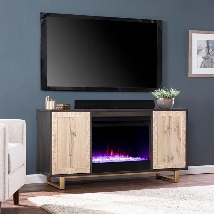 Wilconia Color Changing Fireplace W/ Media Storage And Carved Details