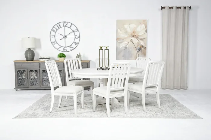 Willowbrook Round Dining Table & 6 Chairs in Egg Shell White