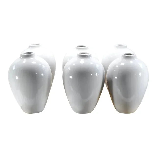 Willowy Pure White Ceramic Vases in Boxes- Set of 6