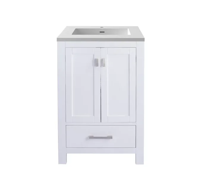 Wilson 24 – White Cabinet + Matte White Viva Stone Solid Surface Countertop