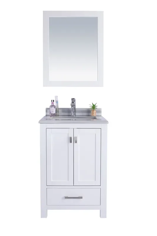 Wilson 24 – White Cabinet + White Stripes Marble Countertop
