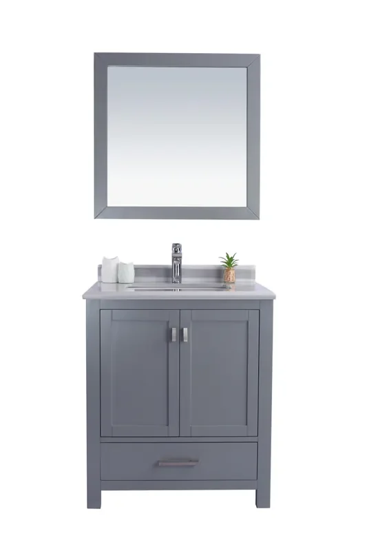 Wilson 30 – Grey Cabinet + White Stripes Marble Countertop