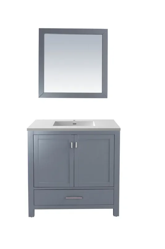 Wilson 36 – Grey Cabinet + Matte White Viva Stone Solid Surface Countertop