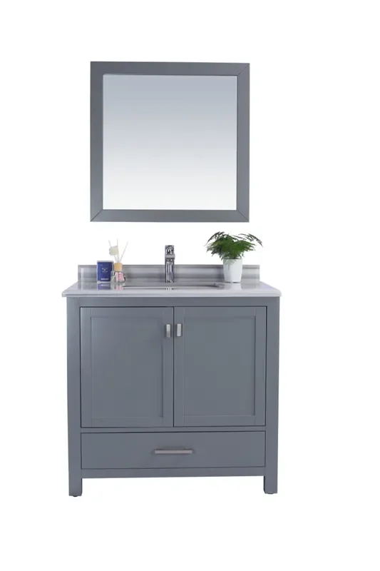 Wilson 36 – Grey Cabinet + White Stripes Marble Countertop