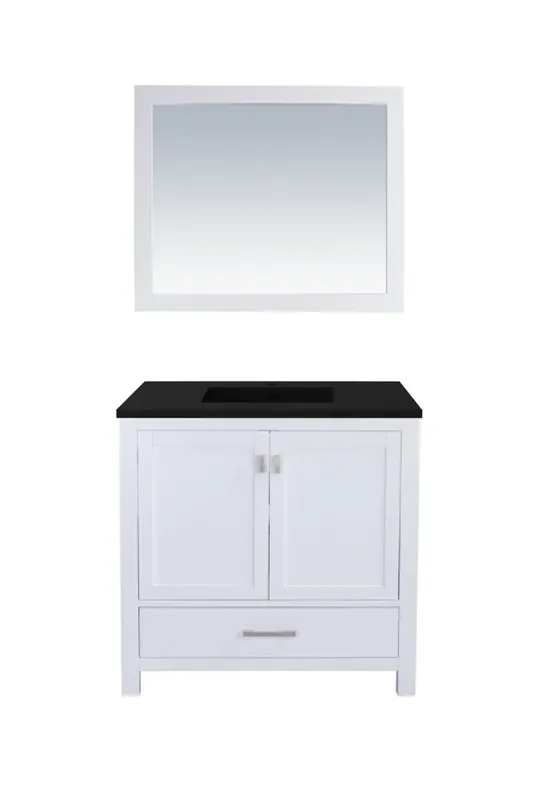 Wilson 36 – White Cabinet + Matte Black Viva Stone Solid Surface Countertop