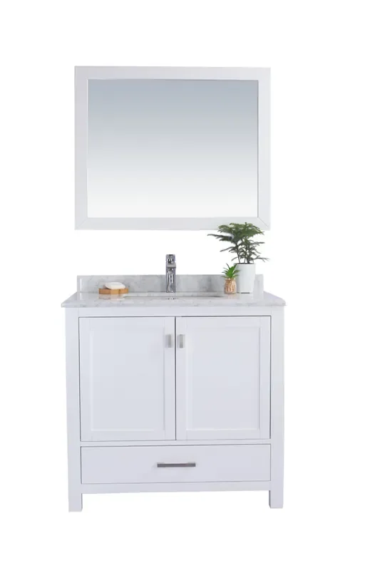 Wilson 36 – White Cabinet + White Carrara Marble Countertop
