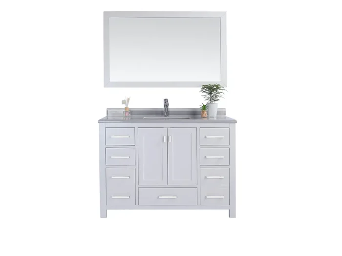 Wilson 48 – White Cabinet + White Stripes Marble Countertop